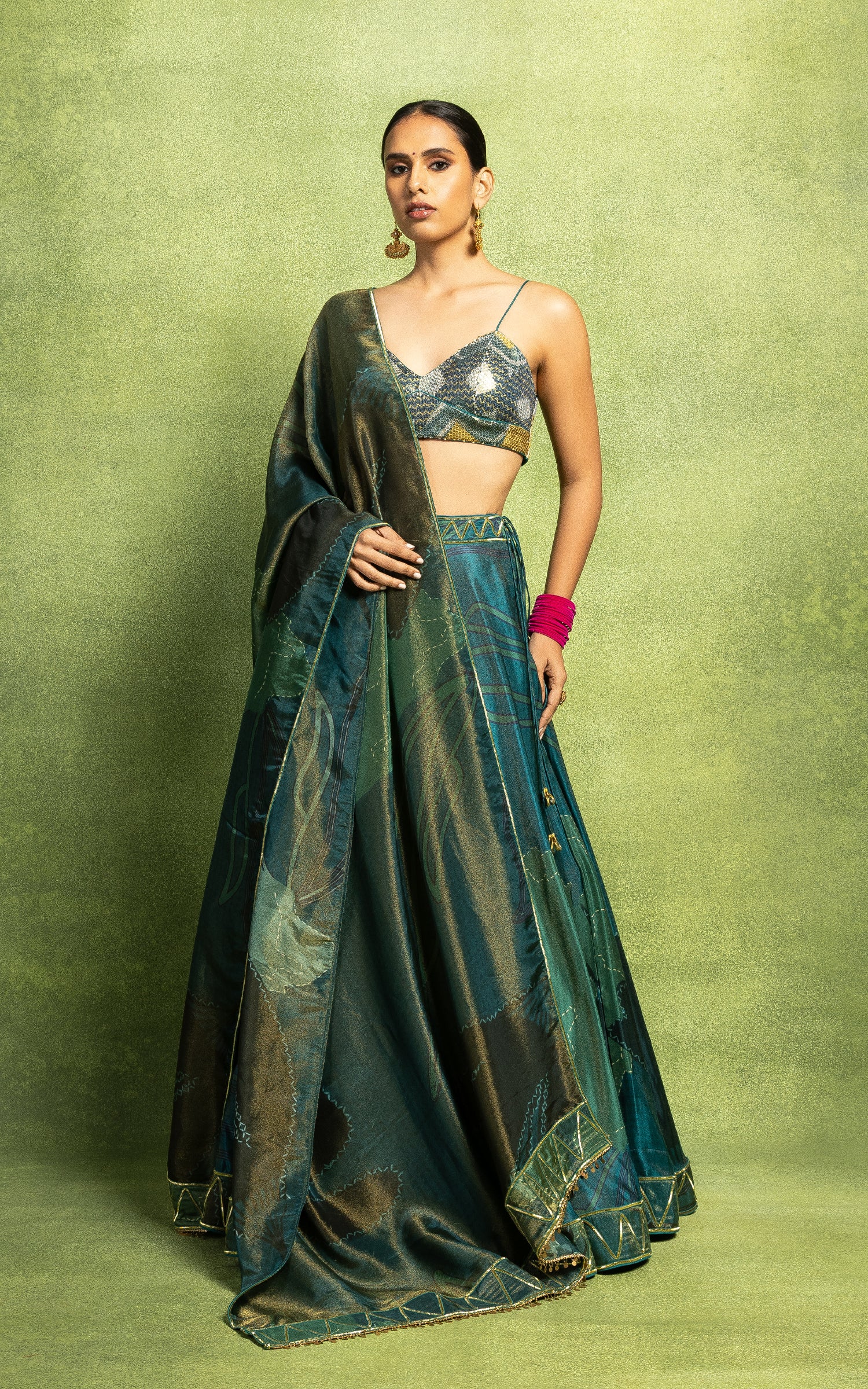 Green Abstract Floral Print Lehenga Set Vedika M green-abstract-floral-print-lehenga-set-vedika-m